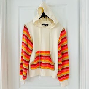 Dance & Marvel Women's Hoodie Crochet Contract Sleeve & Pocket Sweatshirt Small